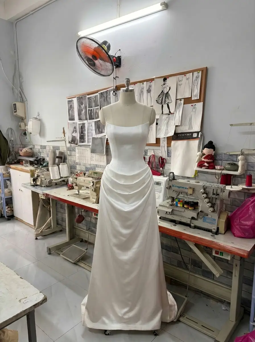 Corset bodice structure on a dress form used to explain measurement review before cutting