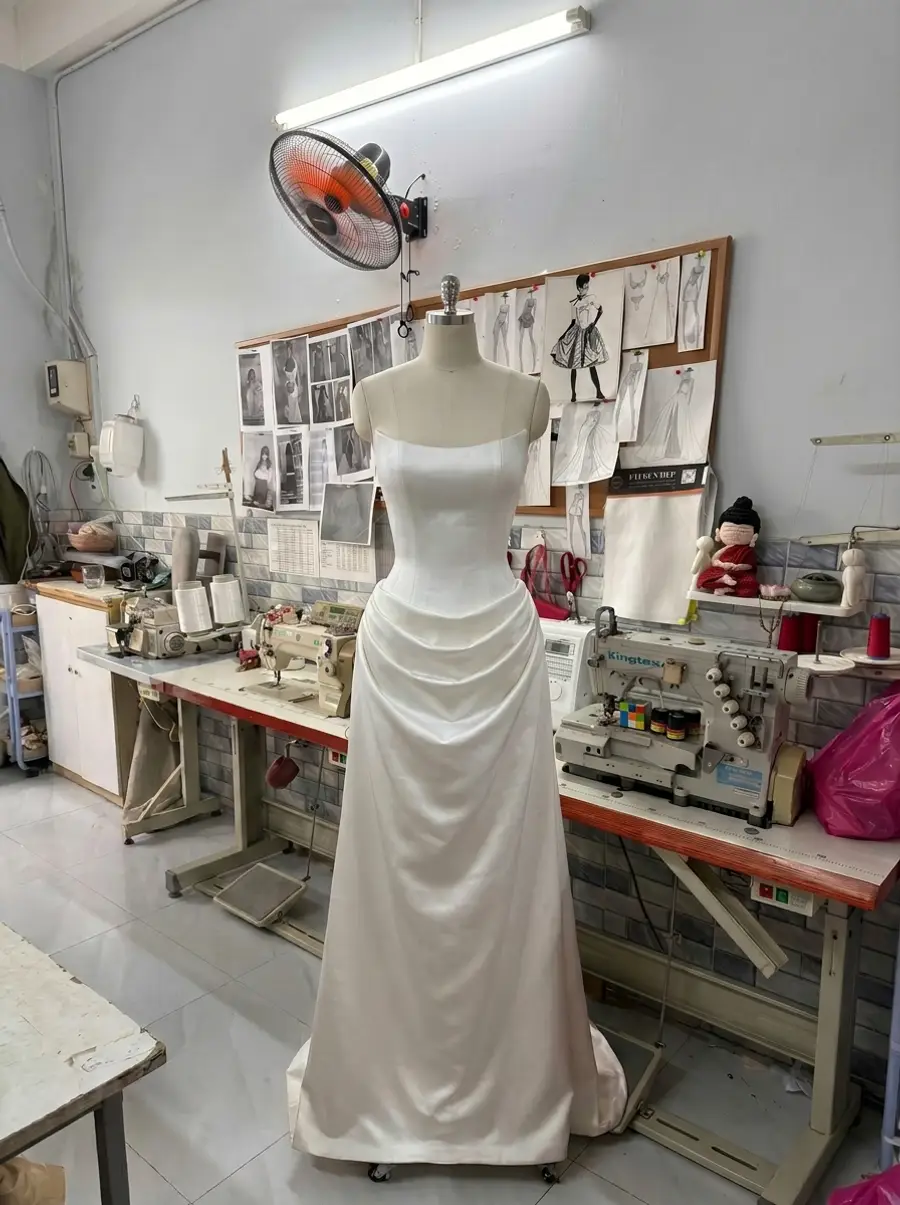 Corset bodice structure used to review support and custom wedding dress pricing